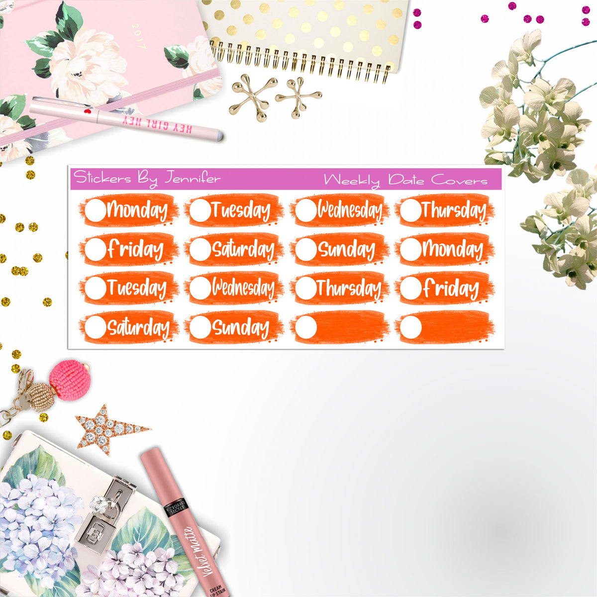 Weekly Date Covers 049 Planner Stickers, Journal Stickers, Functional Planner Stickers, Stationary Stickers