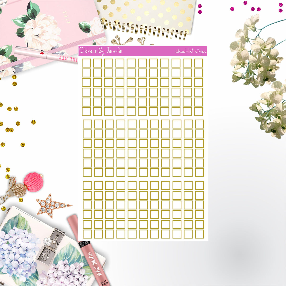 Checklist Strip Stickers 005, Bullet Journal Stickers, Functional Planner Stickers, Stationary Stickers