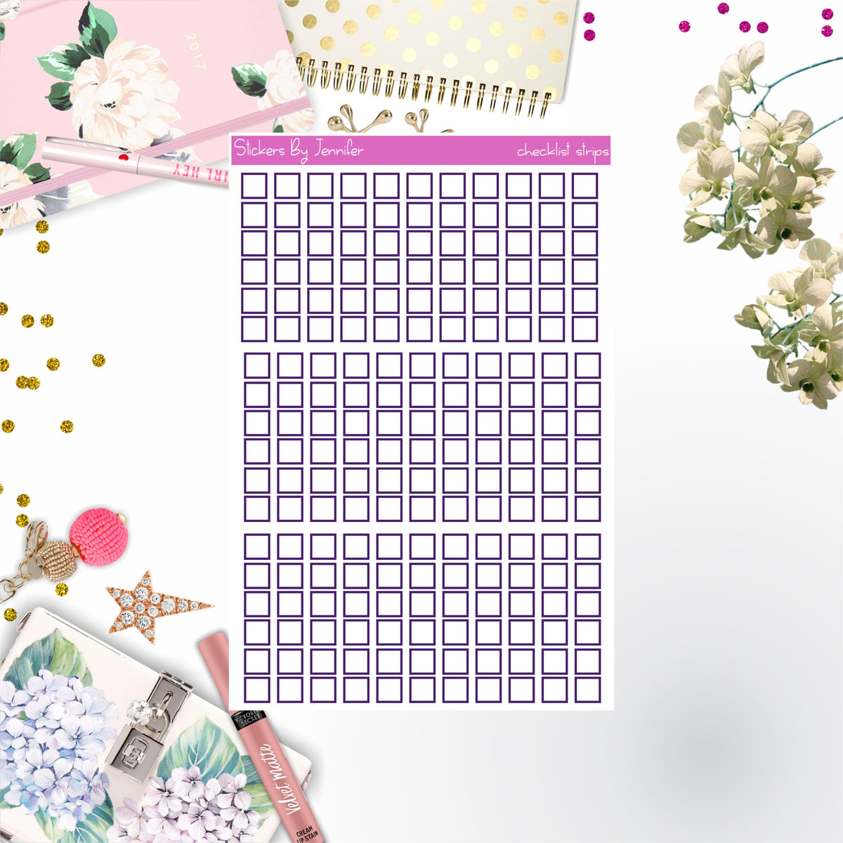Checklist Strip Stickers 050, Bullet Journal Stickers, Functional Planner Stickers, Stationary Stickers