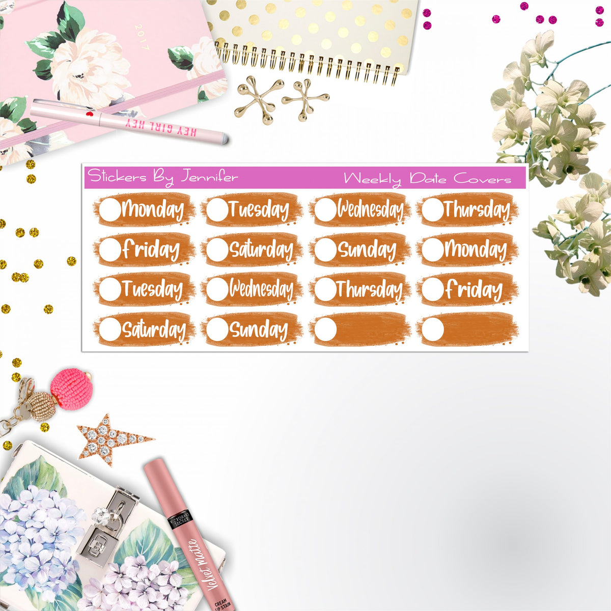 Weekly Date Covers 053 Planner Stickers, Journal Stickers, Functional Planner Stickers, Stationary Stickers