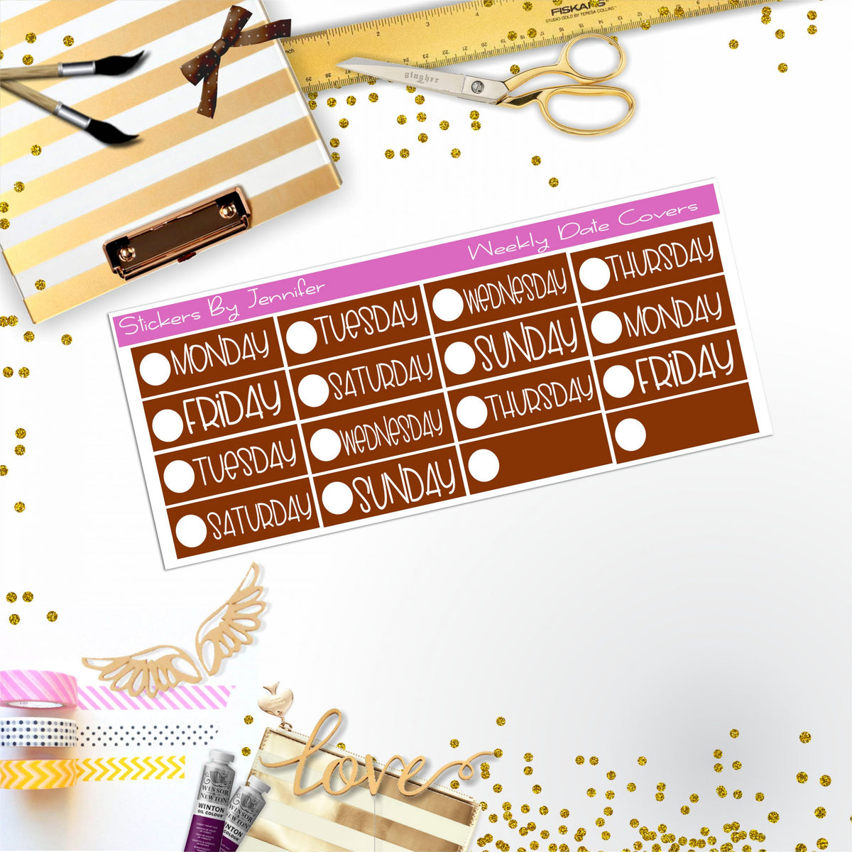 Weekly Date Covers P055 Planner Stickers, Journal Stickers, Functional Planner Stickers, Stationary Stickers