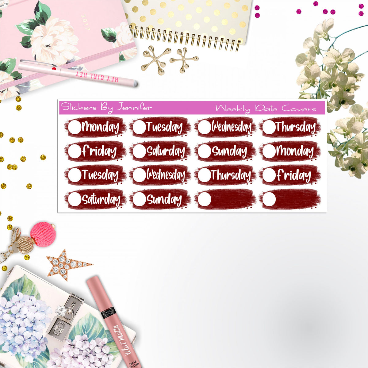 Weekly Date Covers 055 Planner Stickers, Journal Stickers, Functional Planner Stickers, Stationary Stickers