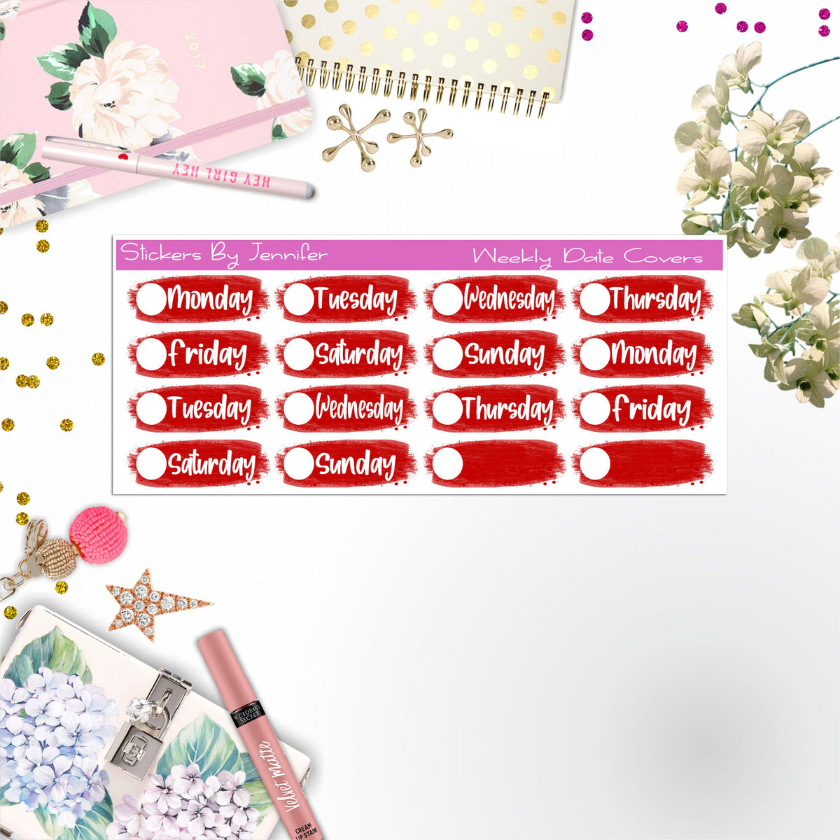 Weekly Date Covers 057 Planner Stickers, Journal Stickers, Functional Planner Stickers, Stationary Stickers