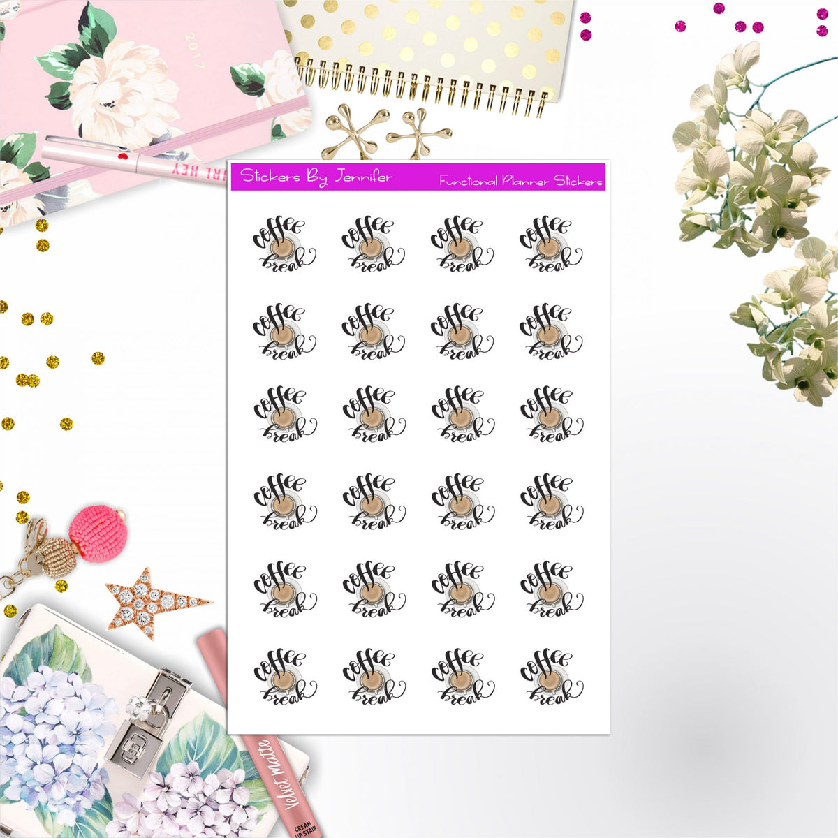 Coffee Break Icon Stickers, Bullet Journal Stickers, Functional Planner Stickers, Stationary Stickers