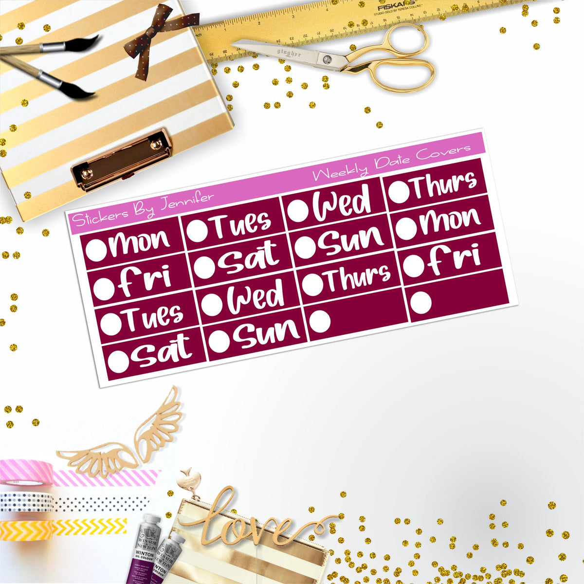 Weekly Date Covers R063 Planner Stickers, Journal Stickers, Functional Planner Stickers, Stationary Stickers