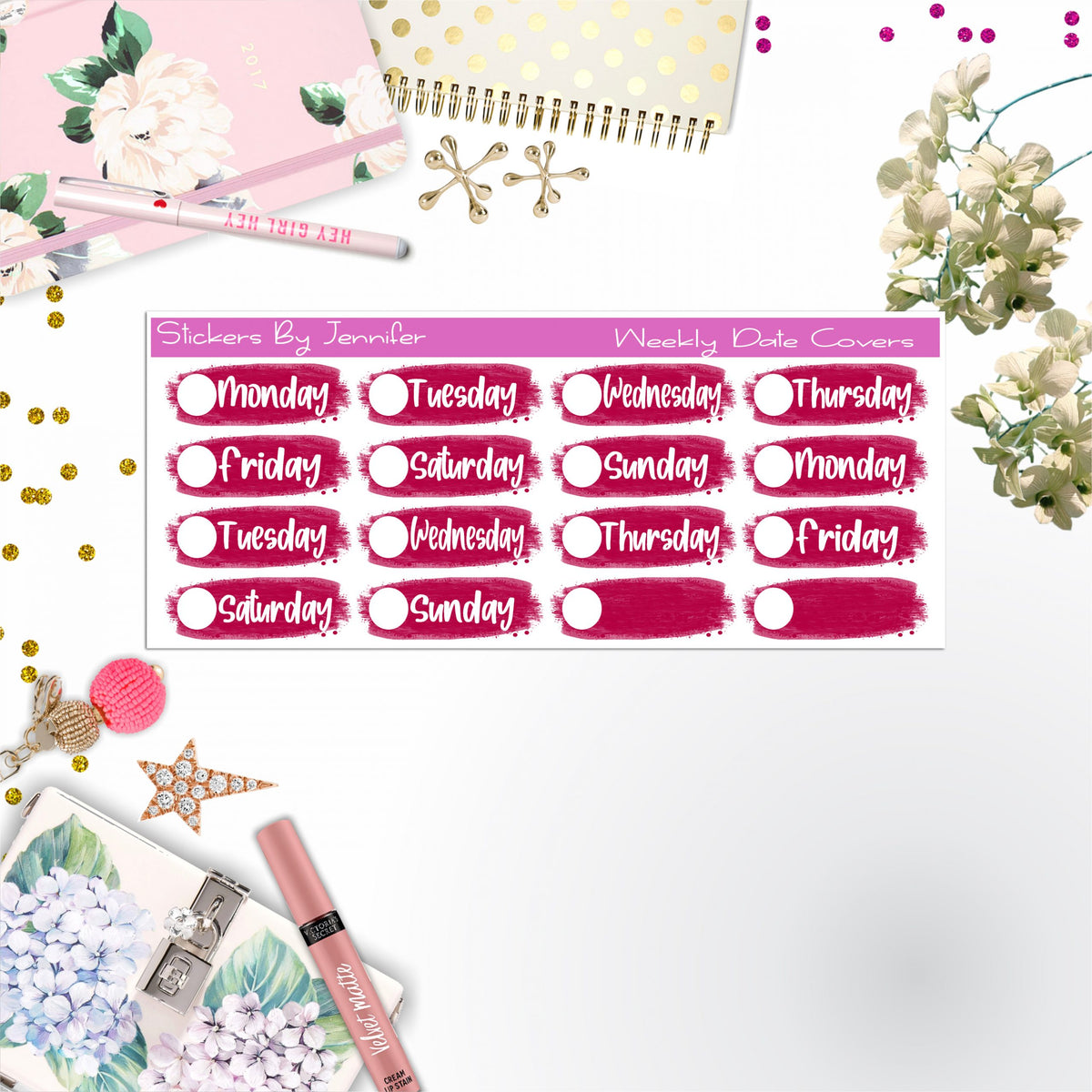 Weekly Date Covers 063 Planner Stickers, Journal Stickers, Functional Planner Stickers, Stationary Stickers