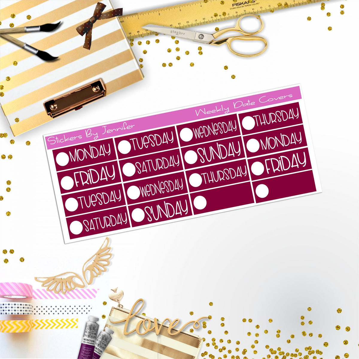 Weekly Date Covers P063 Planner Stickers, Journal Stickers, Functional Planner Stickers, Stationary Stickers