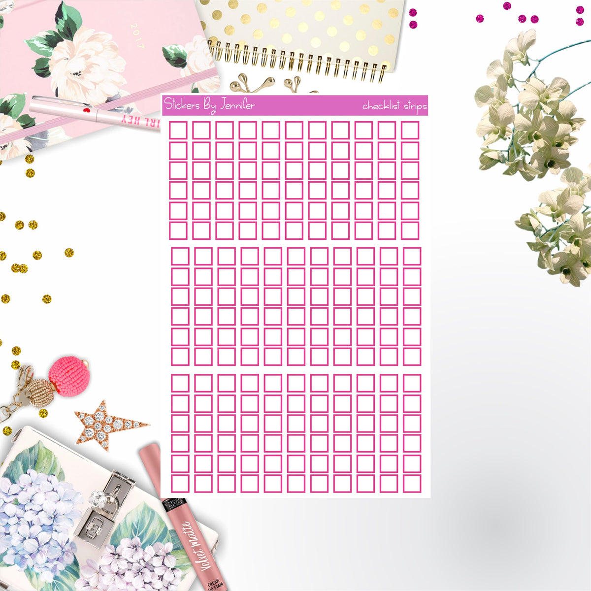 Checklist Strip Stickers 063, Bullet Journal Stickers, Functional Planner Stickers, Stationary Stickers