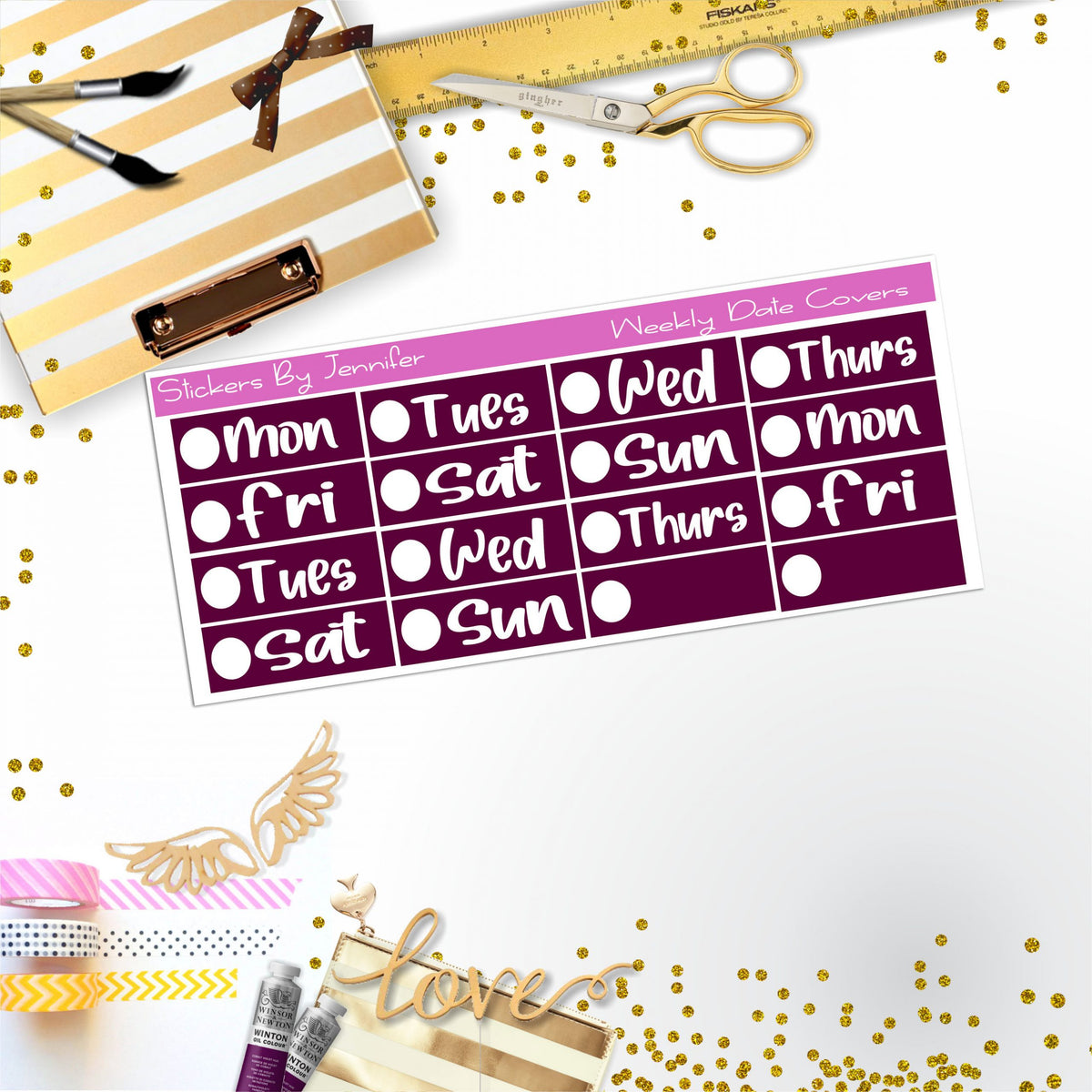 Weekly Date Covers R065 Planner Stickers, Journal Stickers, Functional Planner Stickers, Stationary Stickers