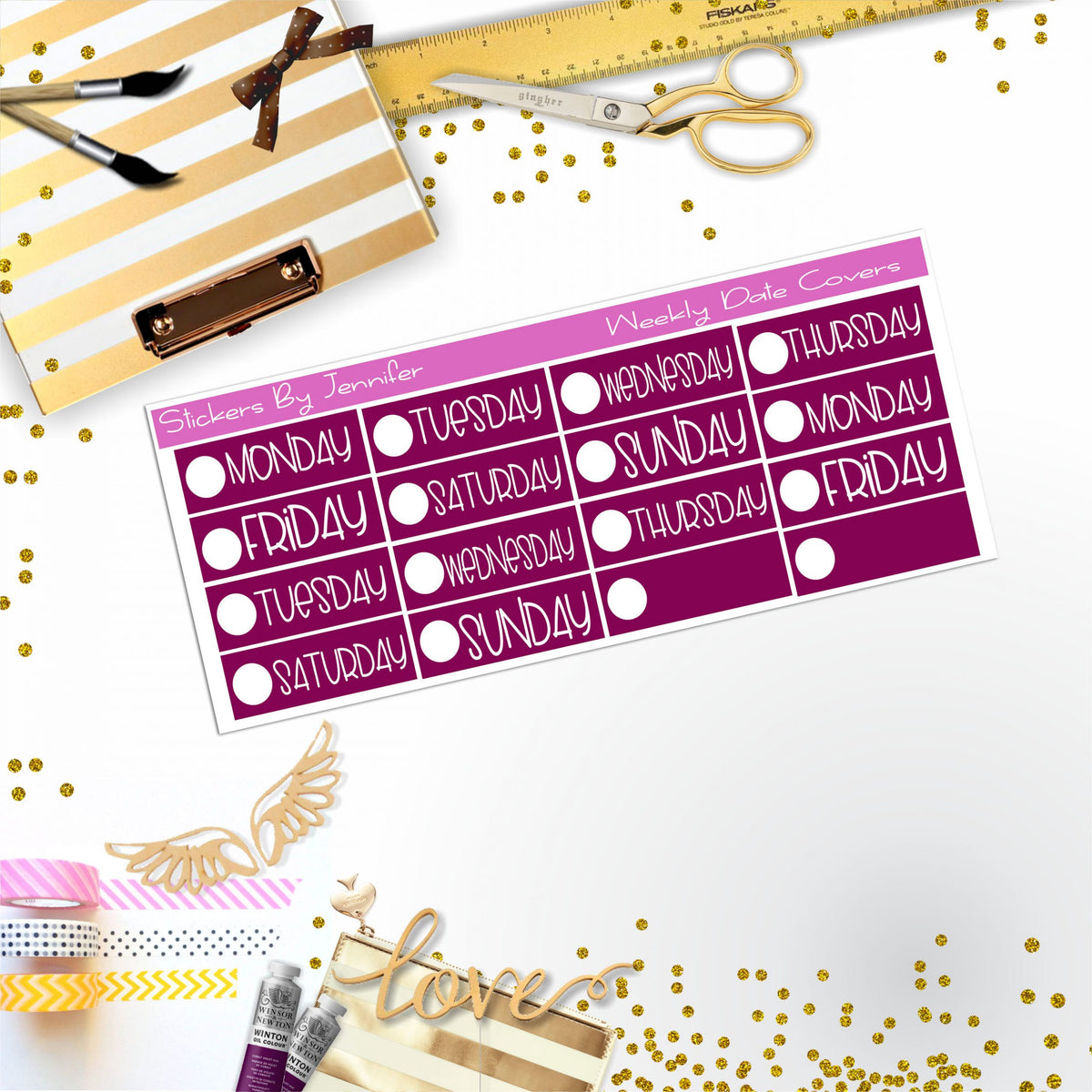 Weekly Date Covers P066 Planner Stickers, Journal Stickers, Functional Planner Stickers, Stationary Stickers