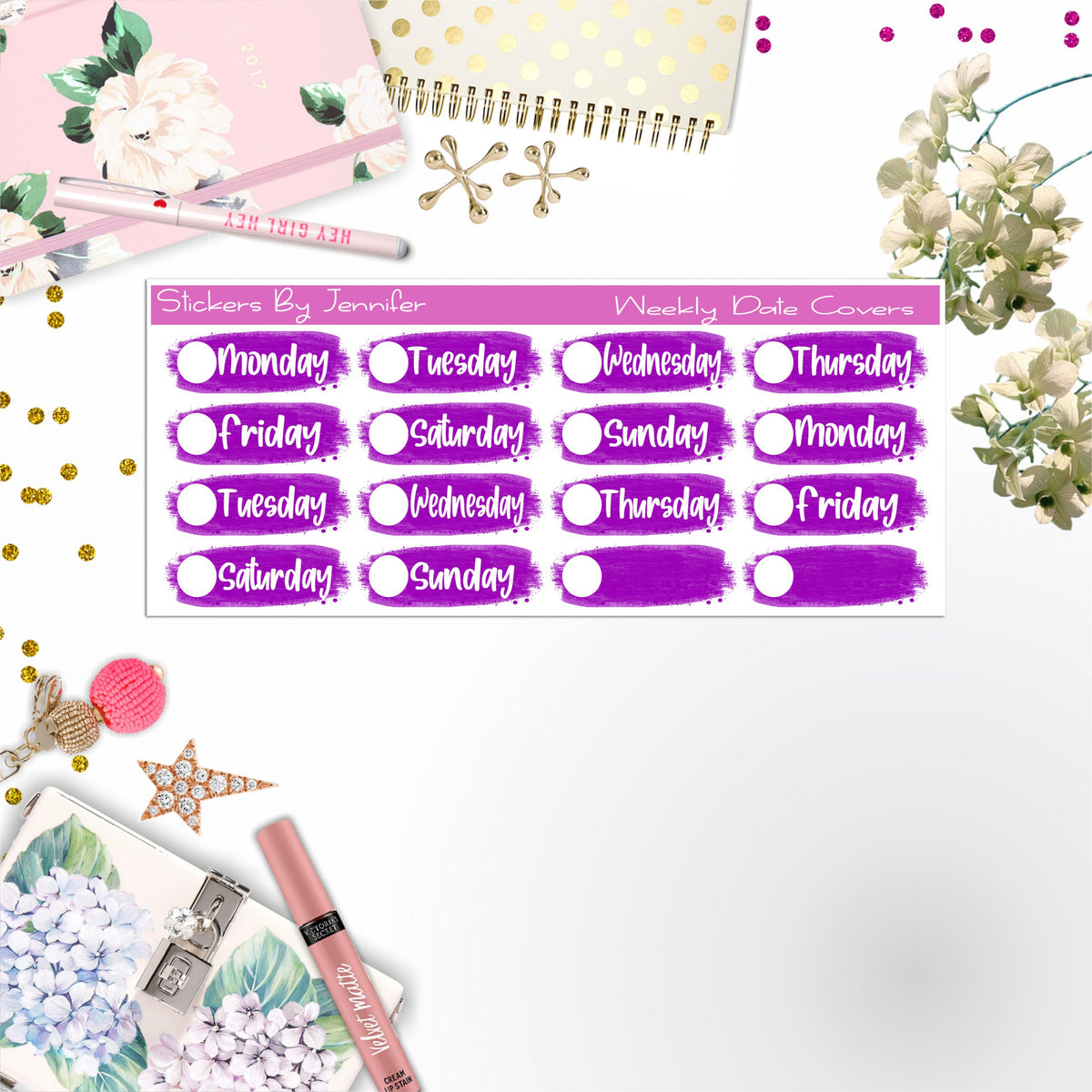 Weekly Date Covers 067 Planner Stickers, Journal Stickers, Functional Planner Stickers, Stationary Stickers