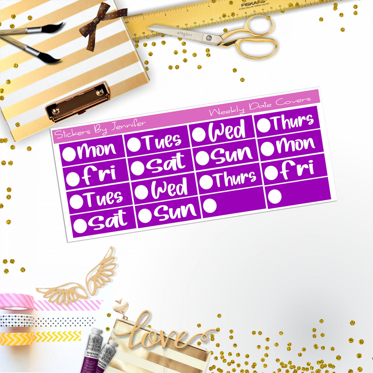 Weekly Date Covers R068 Planner Stickers, Journal Stickers, Functional Planner Stickers, Stationary Stickers