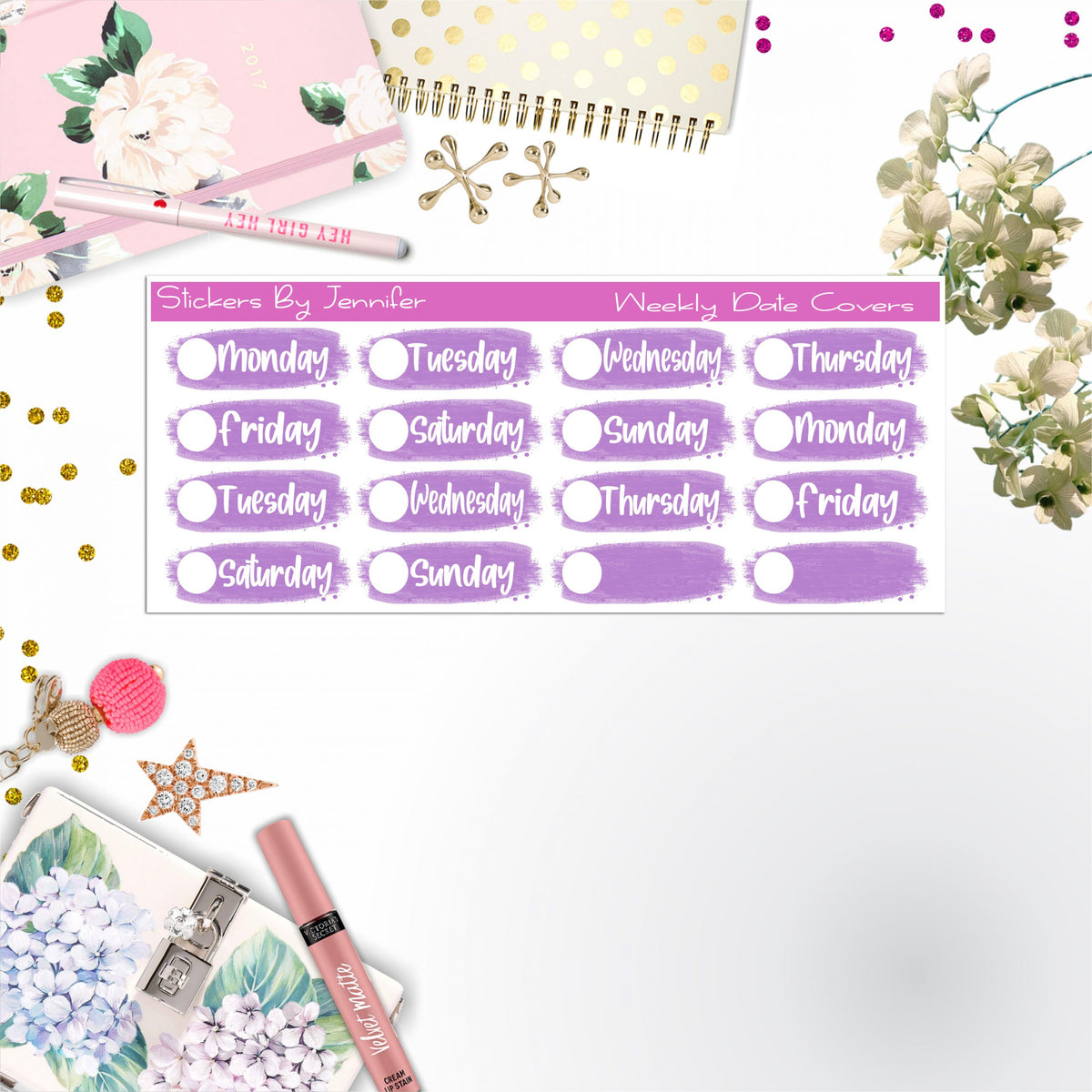 Weekly Date Covers 068 Planner Stickers, Journal Stickers, Functional Planner Stickers, Stationary Stickers