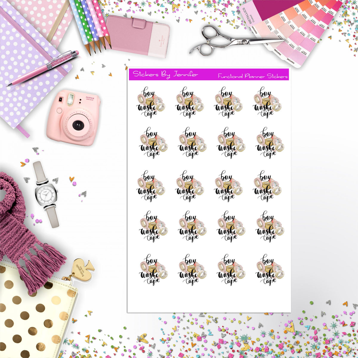 Buy Washi Tape Icon Planner Stickers, Bullet Journal Stickers, Functional Planner Stickers, Stationary Stickers