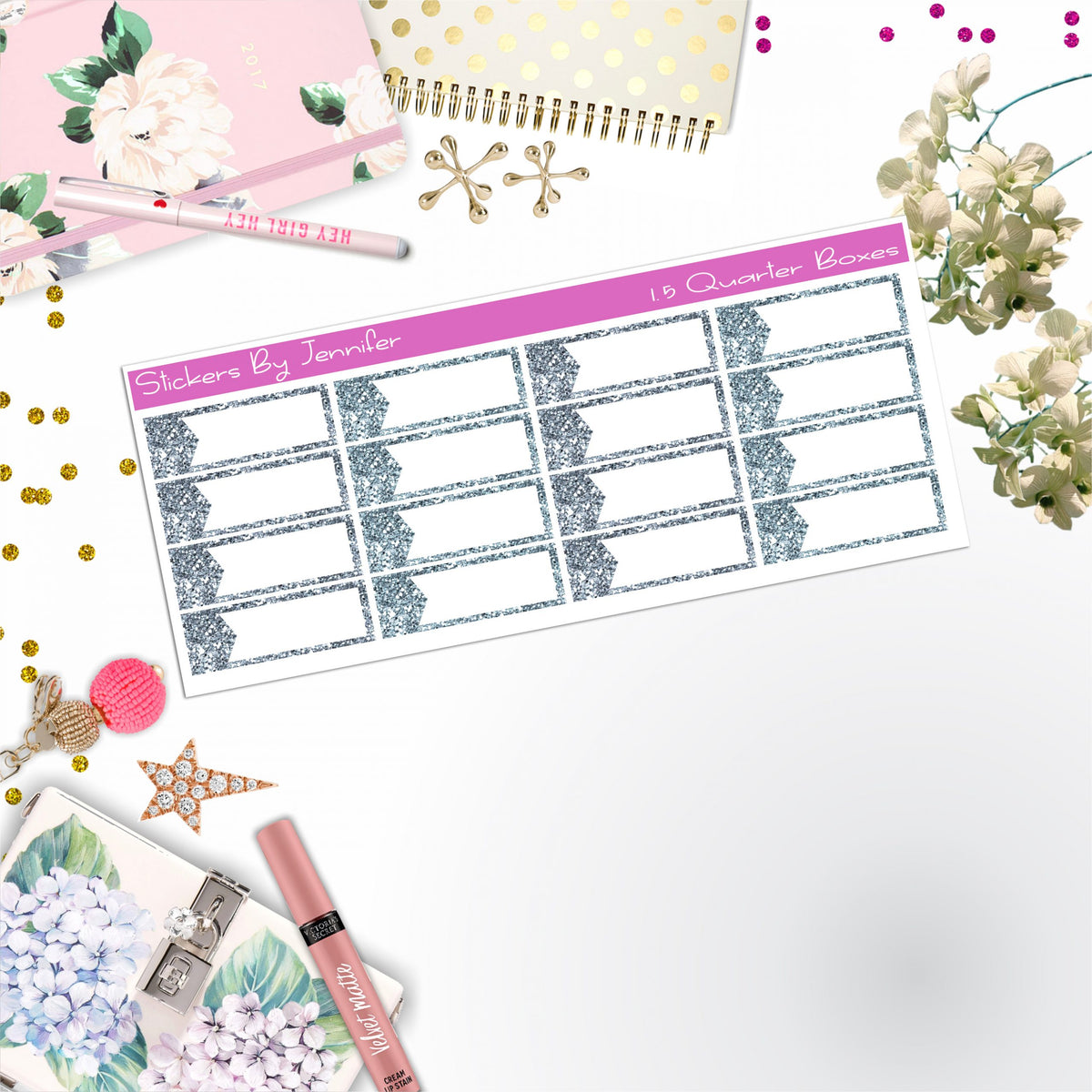 Quarter Boxes 007 Planner Stickers, Journal Stickers, Functional Planner Stickers, Stationary Stickers