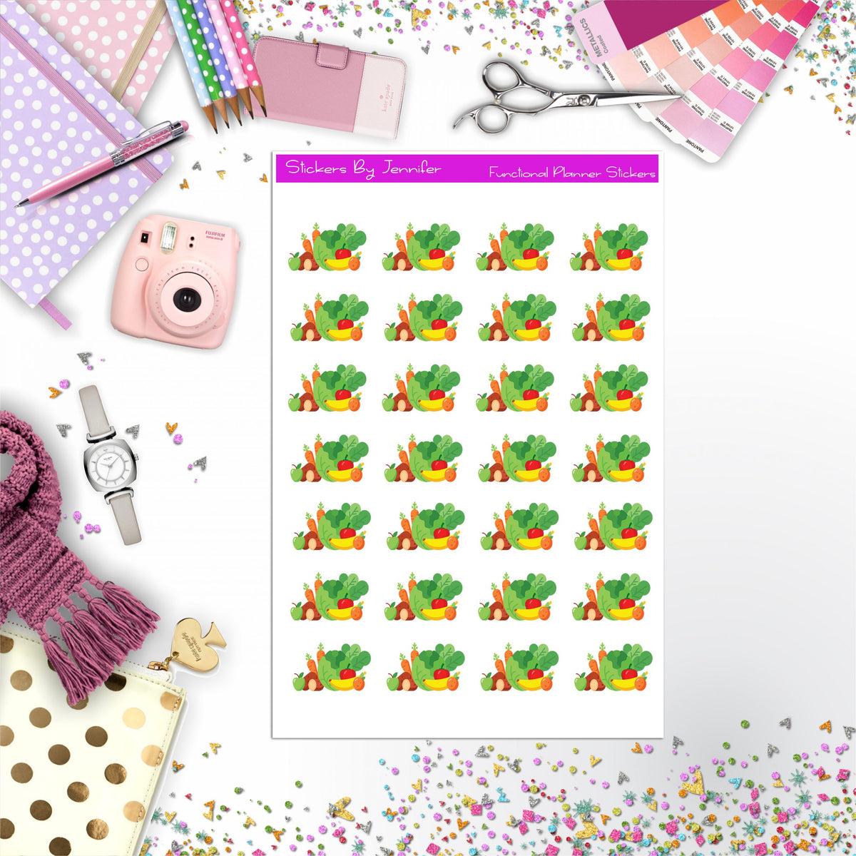 Fruits & Veggies Icon Planner Stickers, Bullet Journal Stickers, Functional Planner Stickers, Stationary Stickers