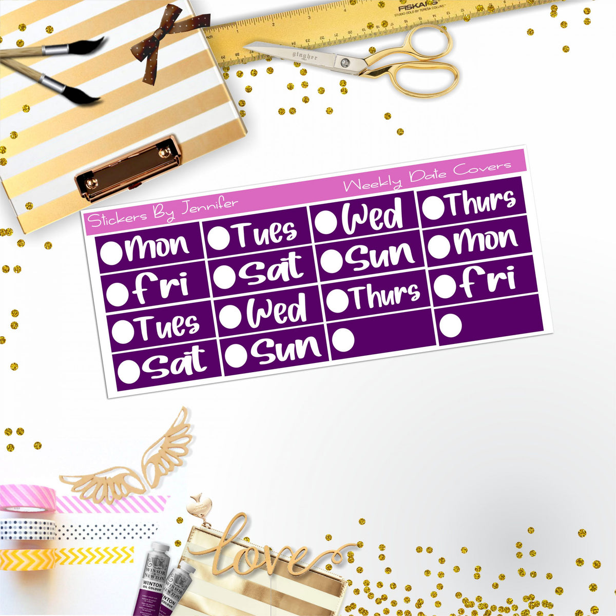 Weekly Date Covers R071 Planner Stickers, Journal Stickers, Functional Planner Stickers, Stationary Stickers