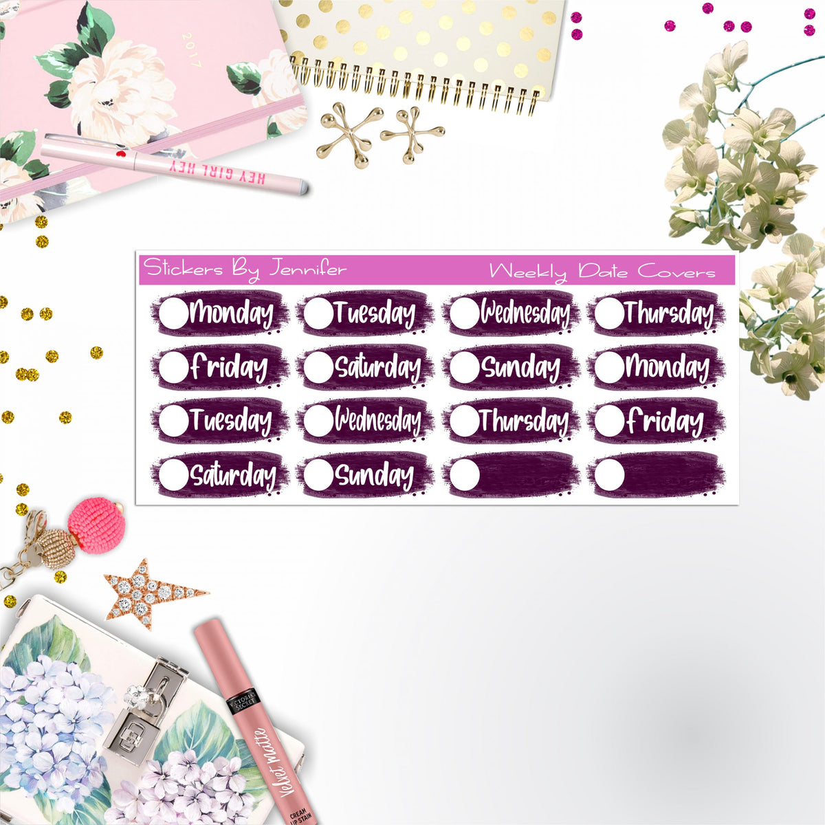 Weekly Date Covers 071 Planner Stickers, Journal Stickers, Functional Planner Stickers, Stationary Stickers
