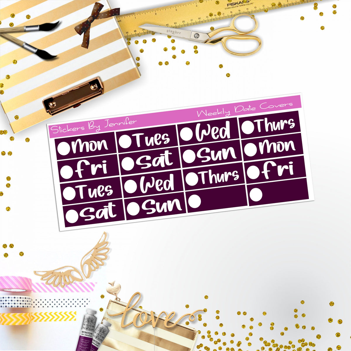 Weekly Date Covers R072 Planner Stickers, Journal Stickers, Functional Planner Stickers, Stationary Stickers