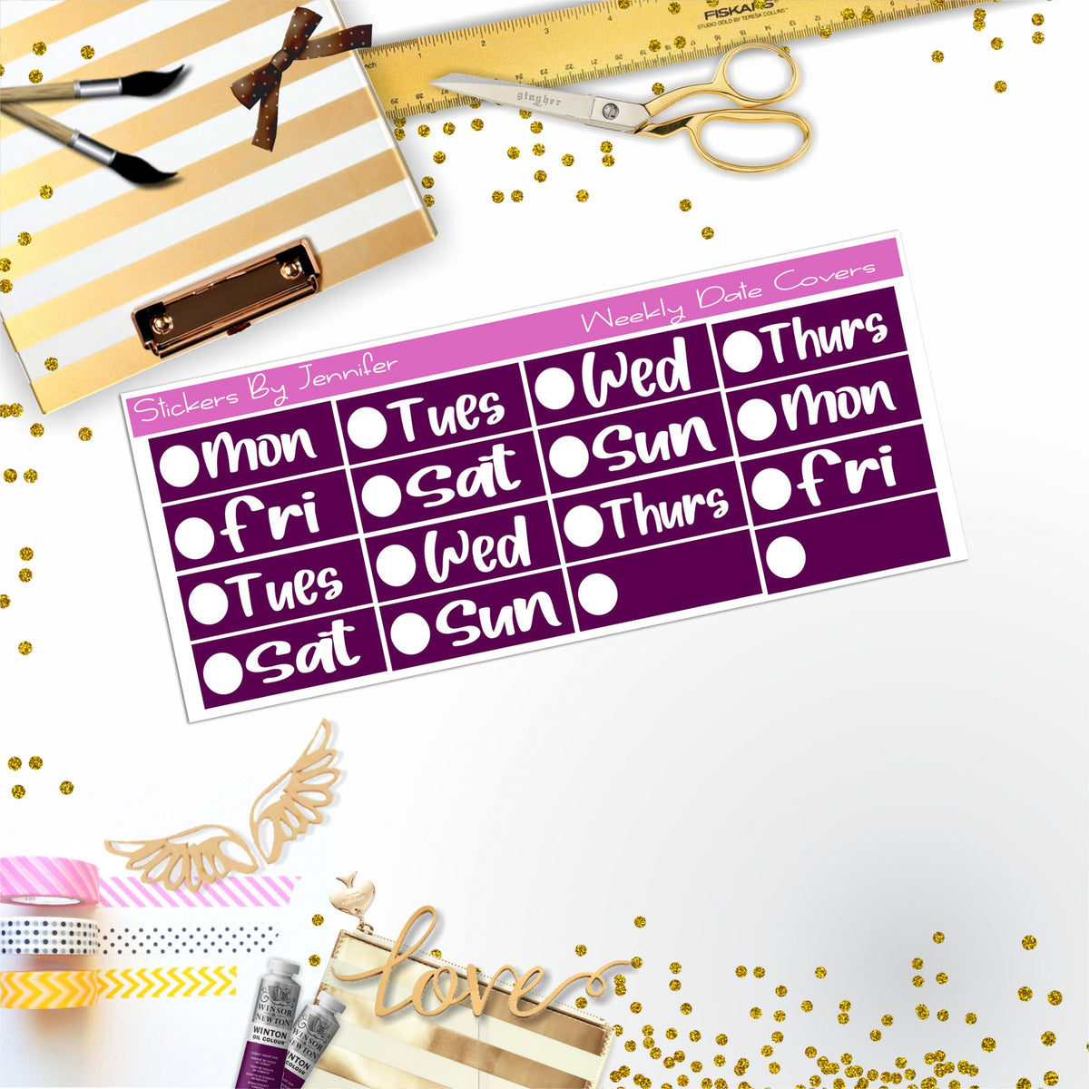Weekly Date Covers R073 Planner Stickers, Journal Stickers, Functional Planner Stickers, Stationary Stickers