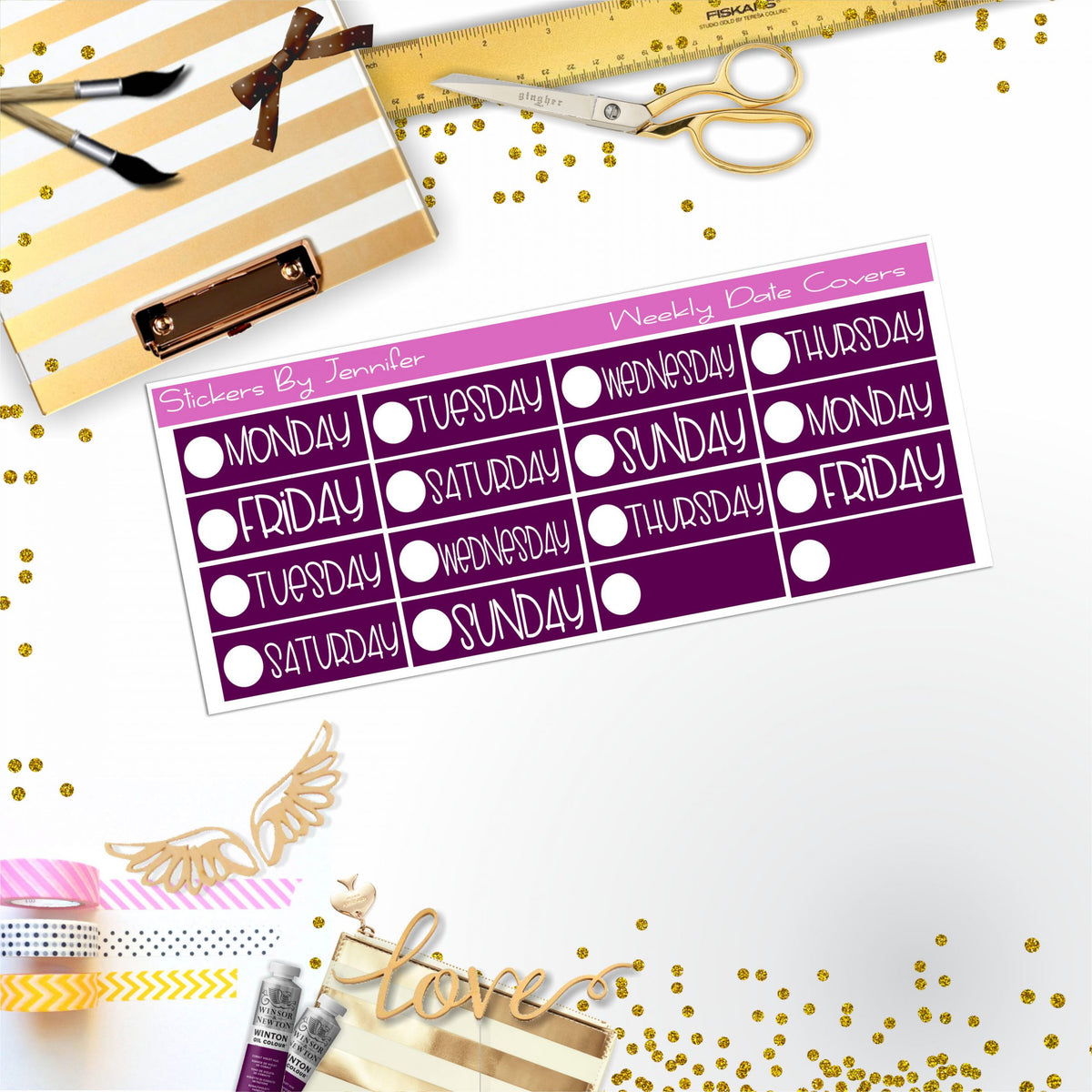 Weekly Date Covers P073 Planner Stickers, Journal Stickers, Functional Planner Stickers, Stationary Stickers