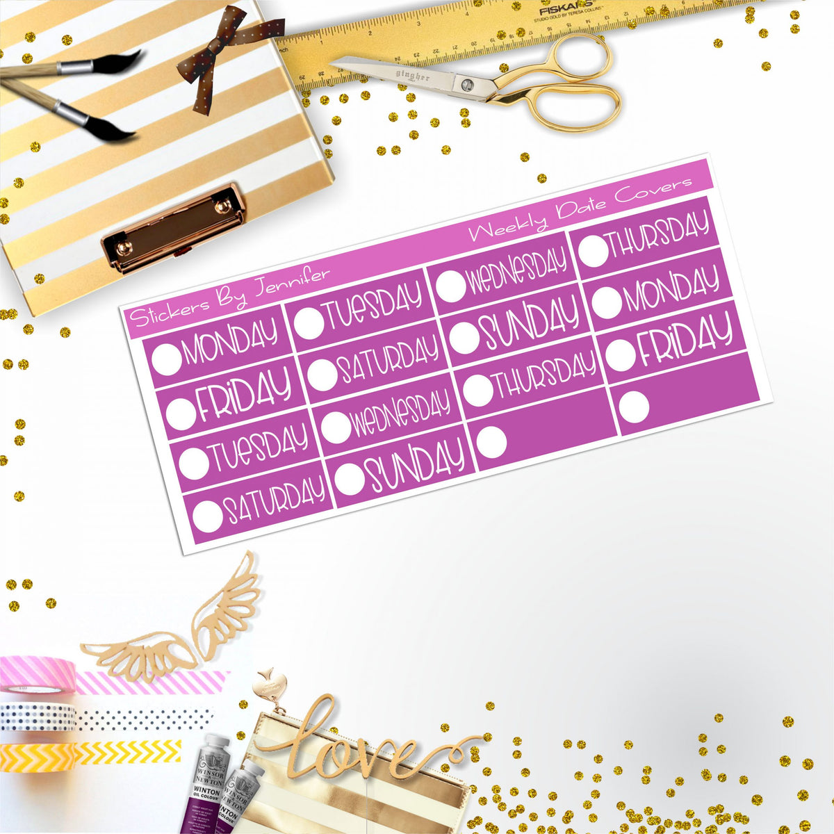 Weekly Date Covers P075 Planner Stickers, Journal Stickers, Functional Planner Stickers, Stationary Stickers