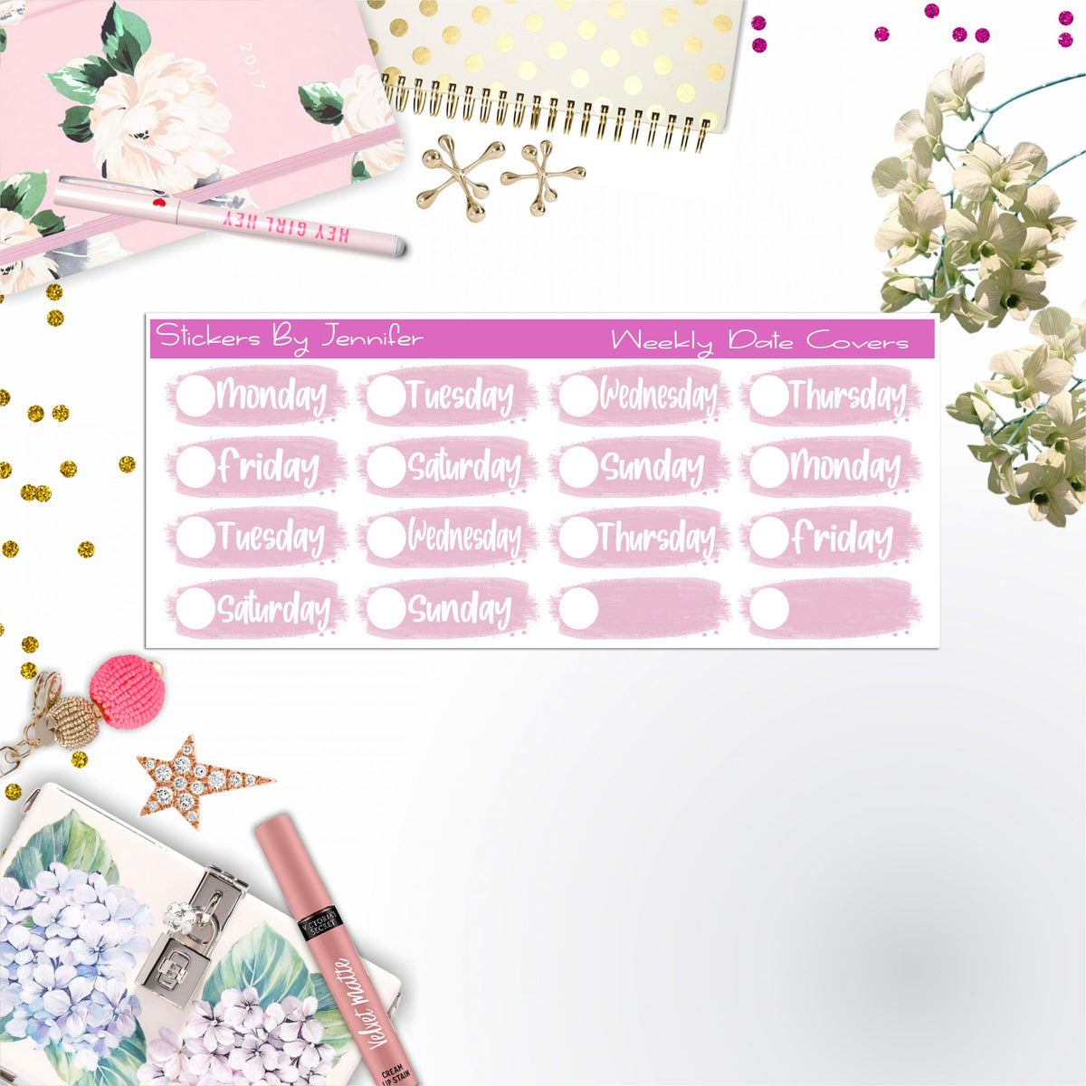 Weekly Date Covers 076 Planner Stickers, Journal Stickers, Functional Planner Stickers, Stationary Stickers