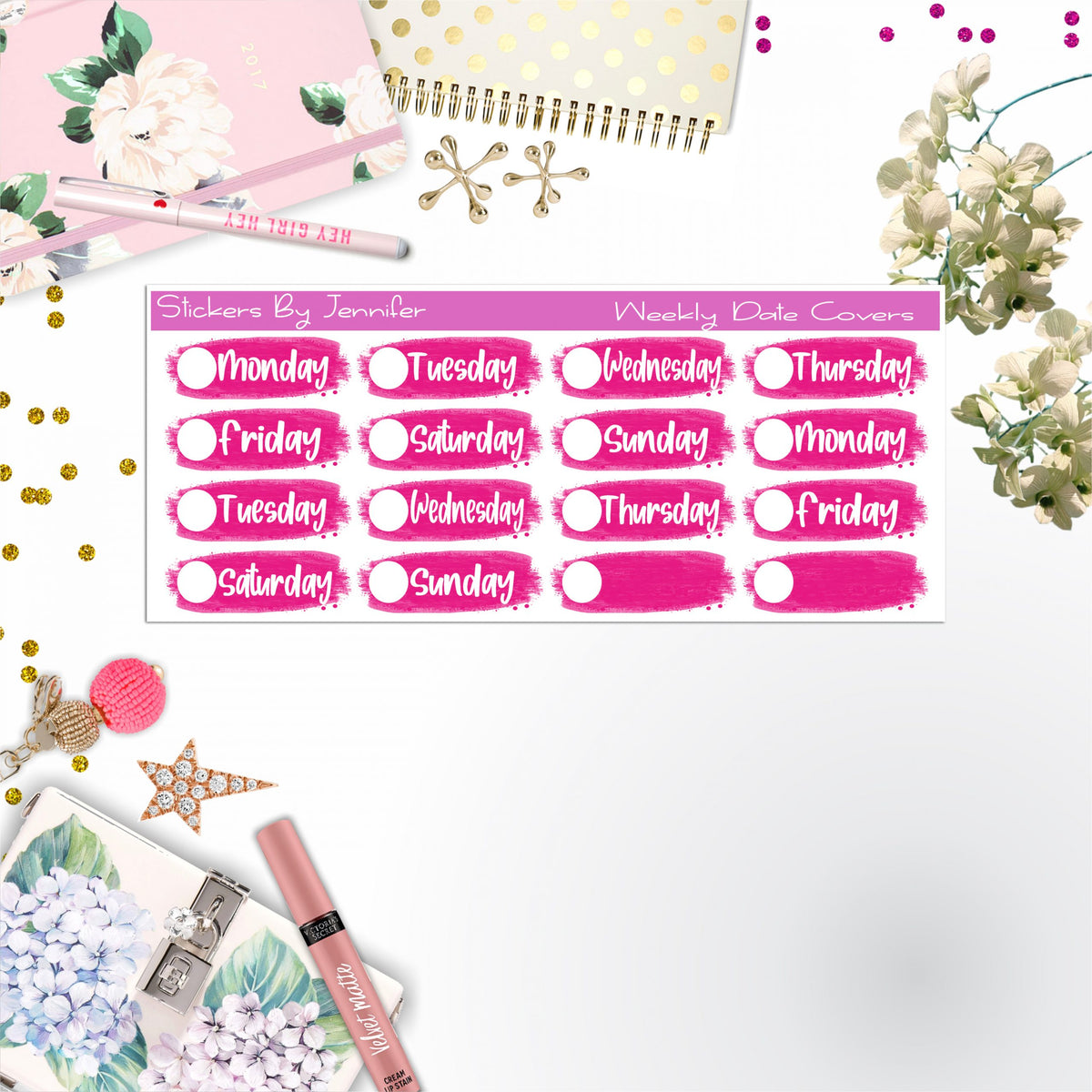 Weekly Date Covers 078 Planner Stickers, Journal Stickers, Functional Planner Stickers, Stationary Stickers