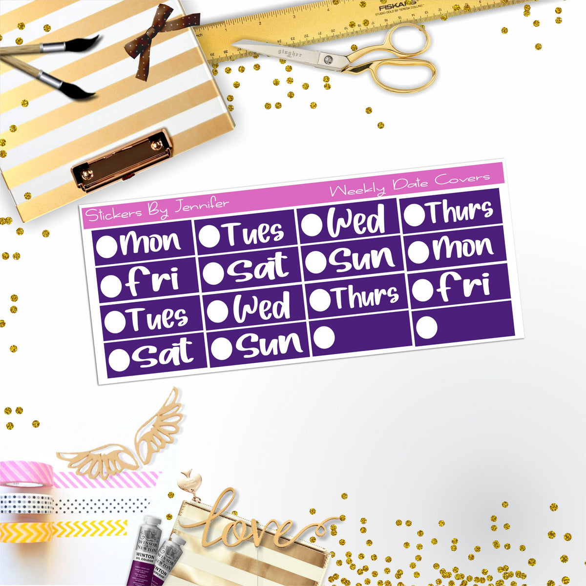 Weekly Date Covers R008 Planner Stickers, Journal Stickers, Functional Planner Stickers, Stationary Stickers