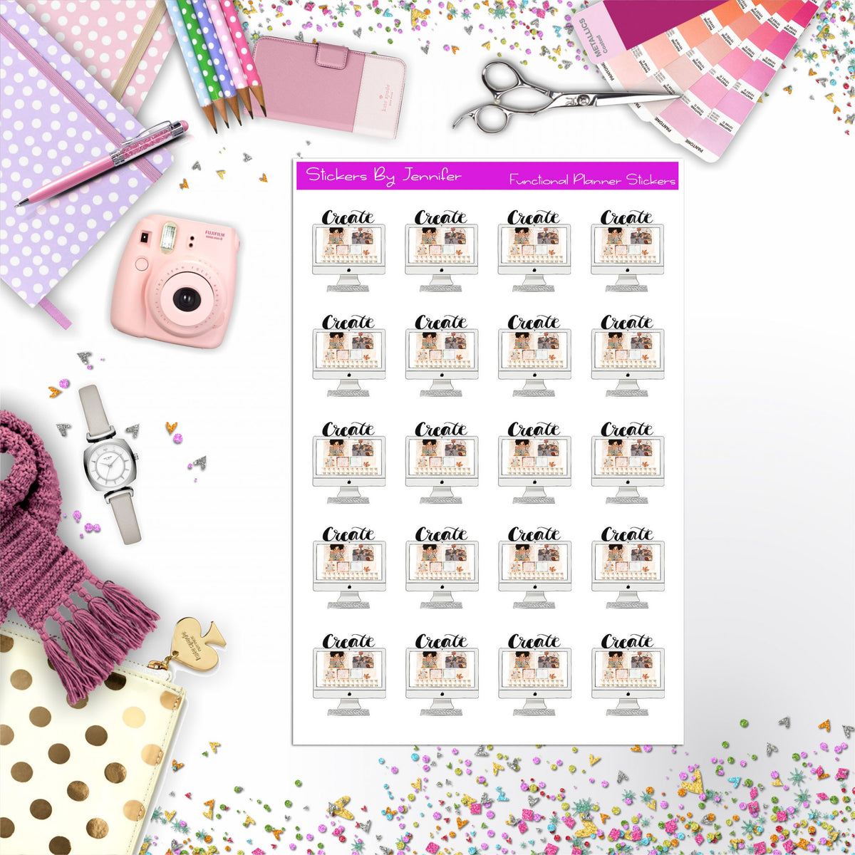 Create Icon Planner Stickers, Bullet Journal Stickers, Functional Planner Stickers, Stationary Stickers