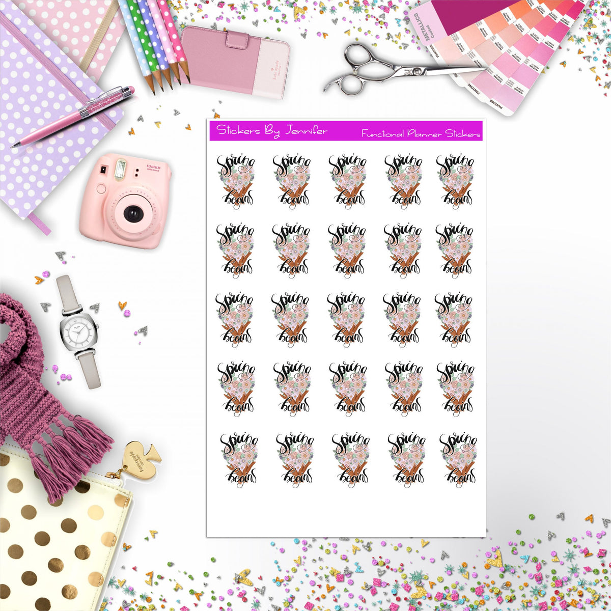 Spring Begins Icon Planner Stickers, Bullet Journal Stickers, Functional Planner Stickers, Stationary Stickers