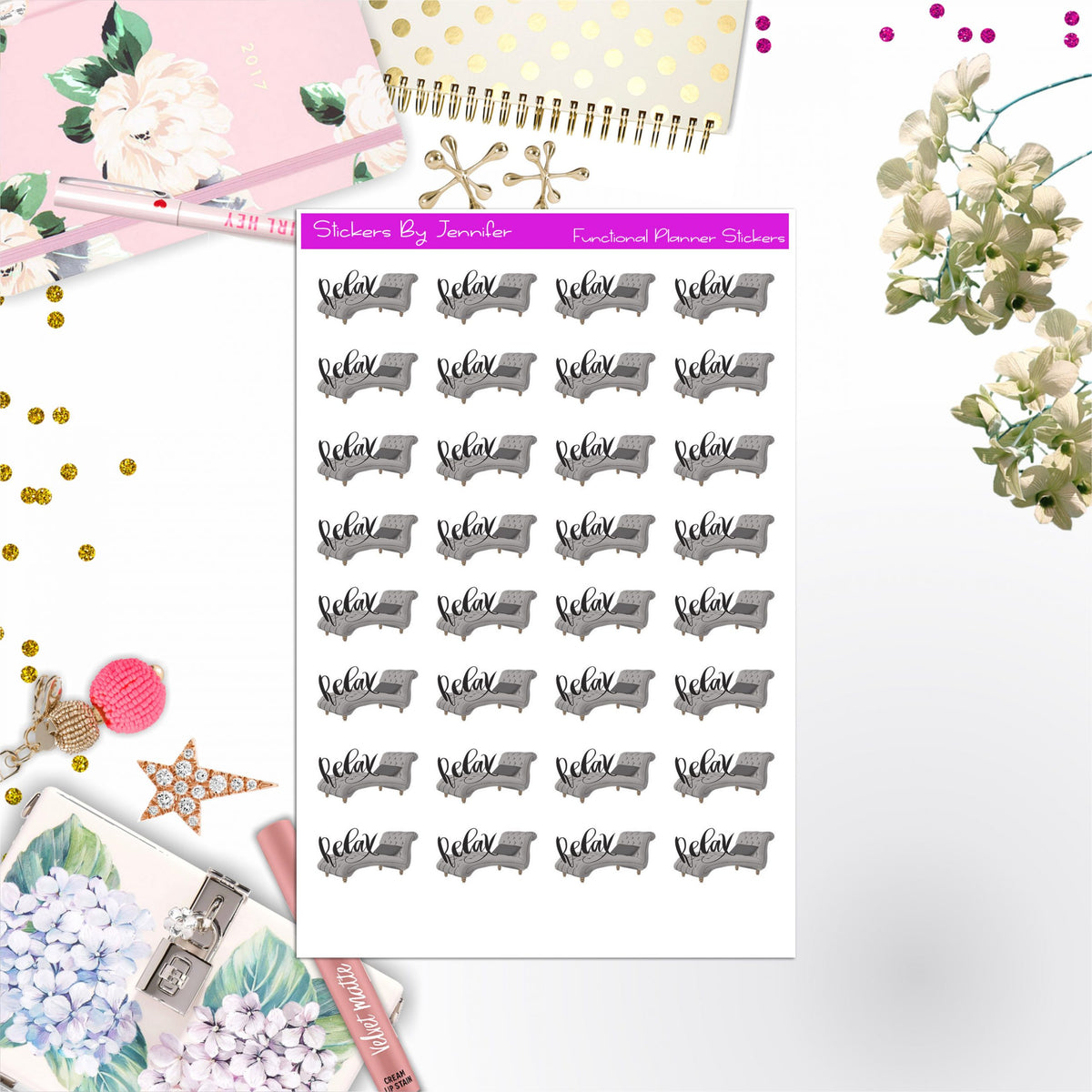 Relax Icon Stickers, Bullet Journal Stickers, Functional Planner Stickers, Stationary Stickers