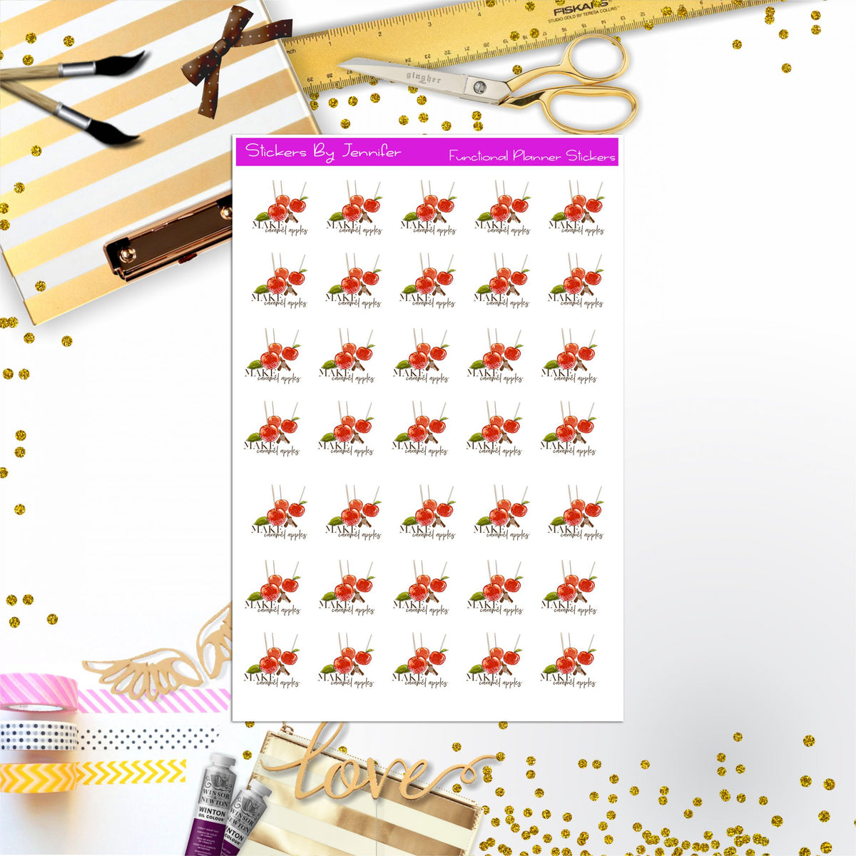 Make Carmel Apples Stickers, Planner Stickers, Journal Stickers, Functional Planner Stickers, Stationary Stickers