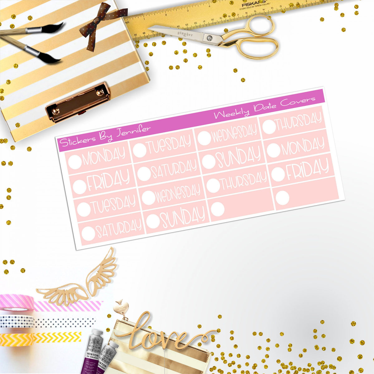 Weekly Date Covers P083 Planner Stickers, Journal Stickers, Functional Planner Stickers, Stationary Stickers