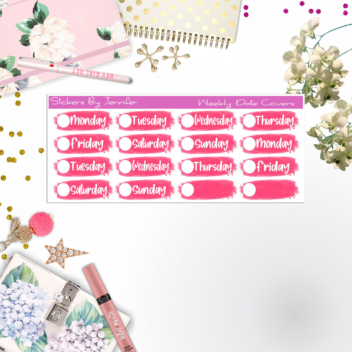Weekly Date Covers 084 Planner Stickers, Journal Stickers, Functional Planner Stickers, Stationary Stickers