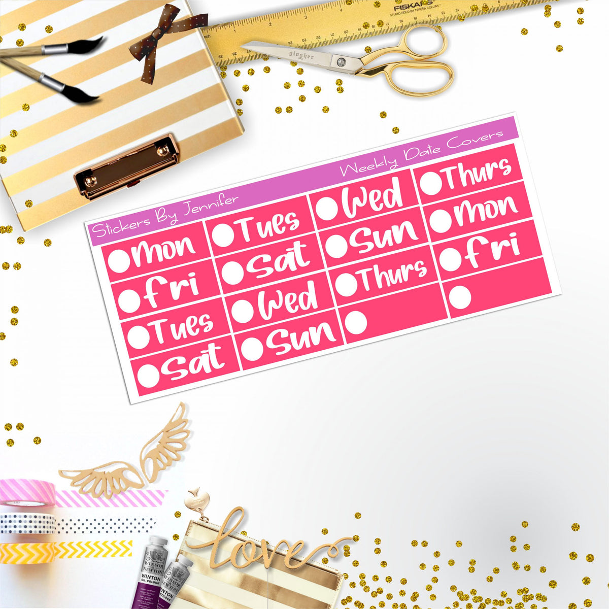 Weekly Date Covers R085 Planner Stickers, Journal Stickers, Functional Planner Stickers, Stationary Stickers