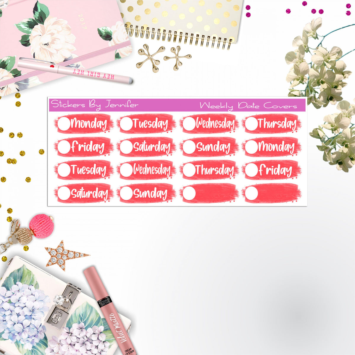 Weekly Date Covers 085 Planner Stickers, Journal Stickers, Functional Planner Stickers, Stationary Stickers
