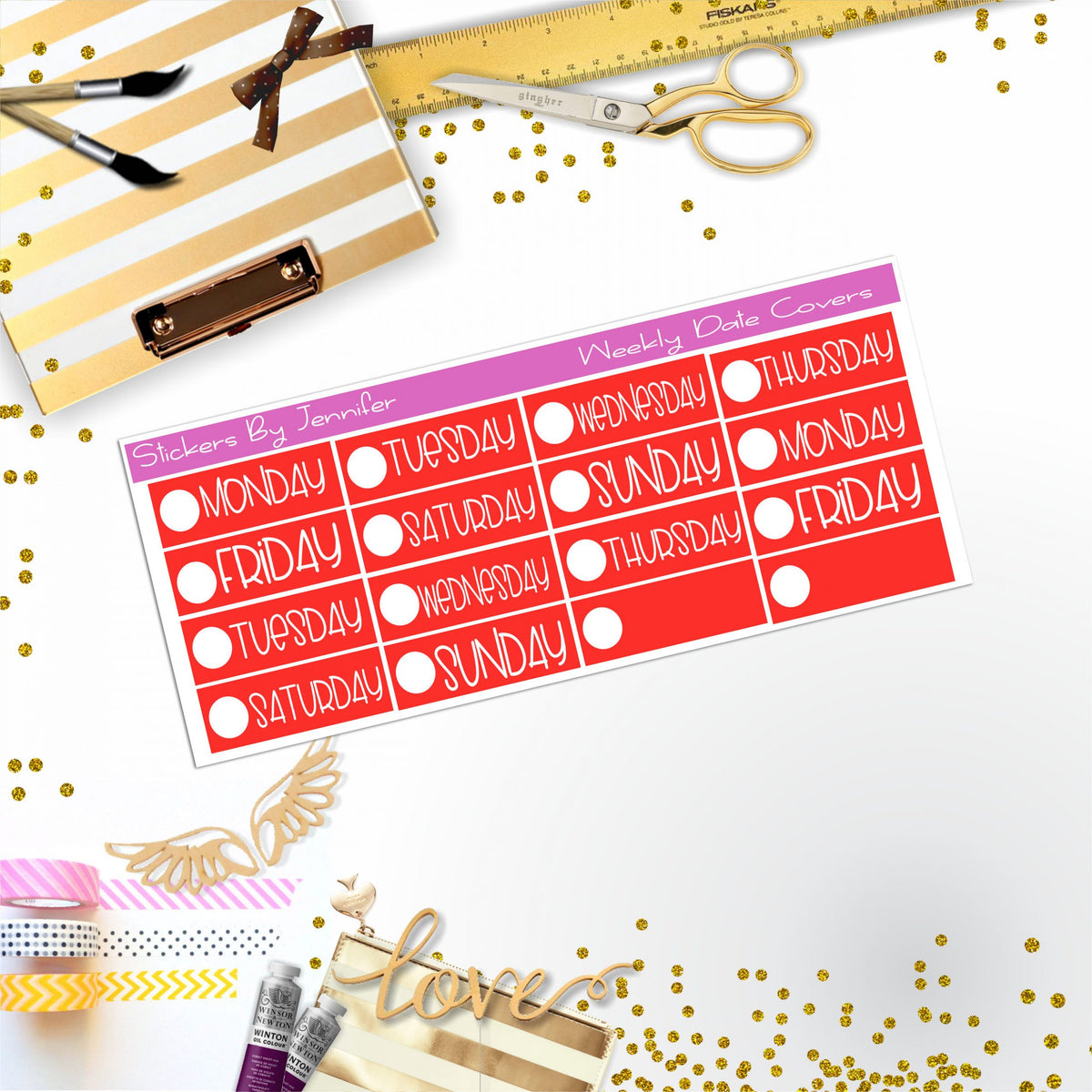 Weekly Date Covers P087 Planner Stickers, Journal Stickers, Functional Planner Stickers, Stationary Stickers