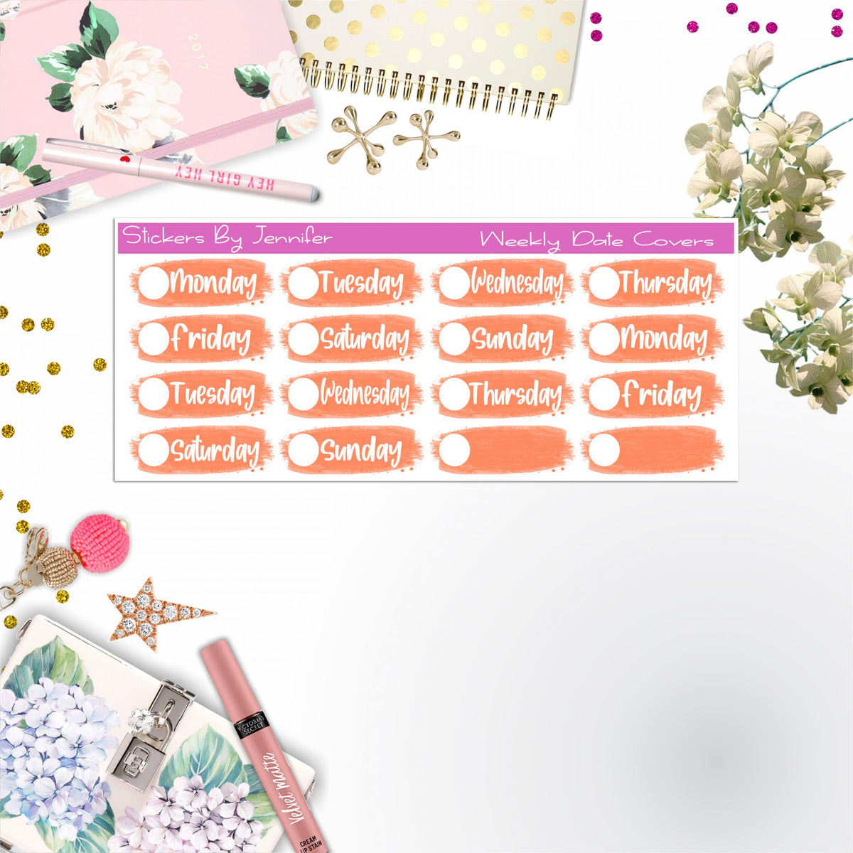Weekly Date Covers 088 Planner Stickers, Journal Stickers, Functional Planner Stickers, Stationary Stickers