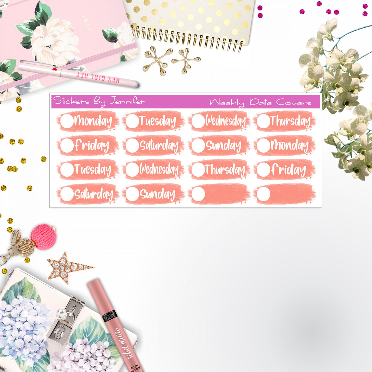 Weekly Date Covers 089 Planner Stickers, Journal Stickers, Functional Planner Stickers, Stationary Stickers