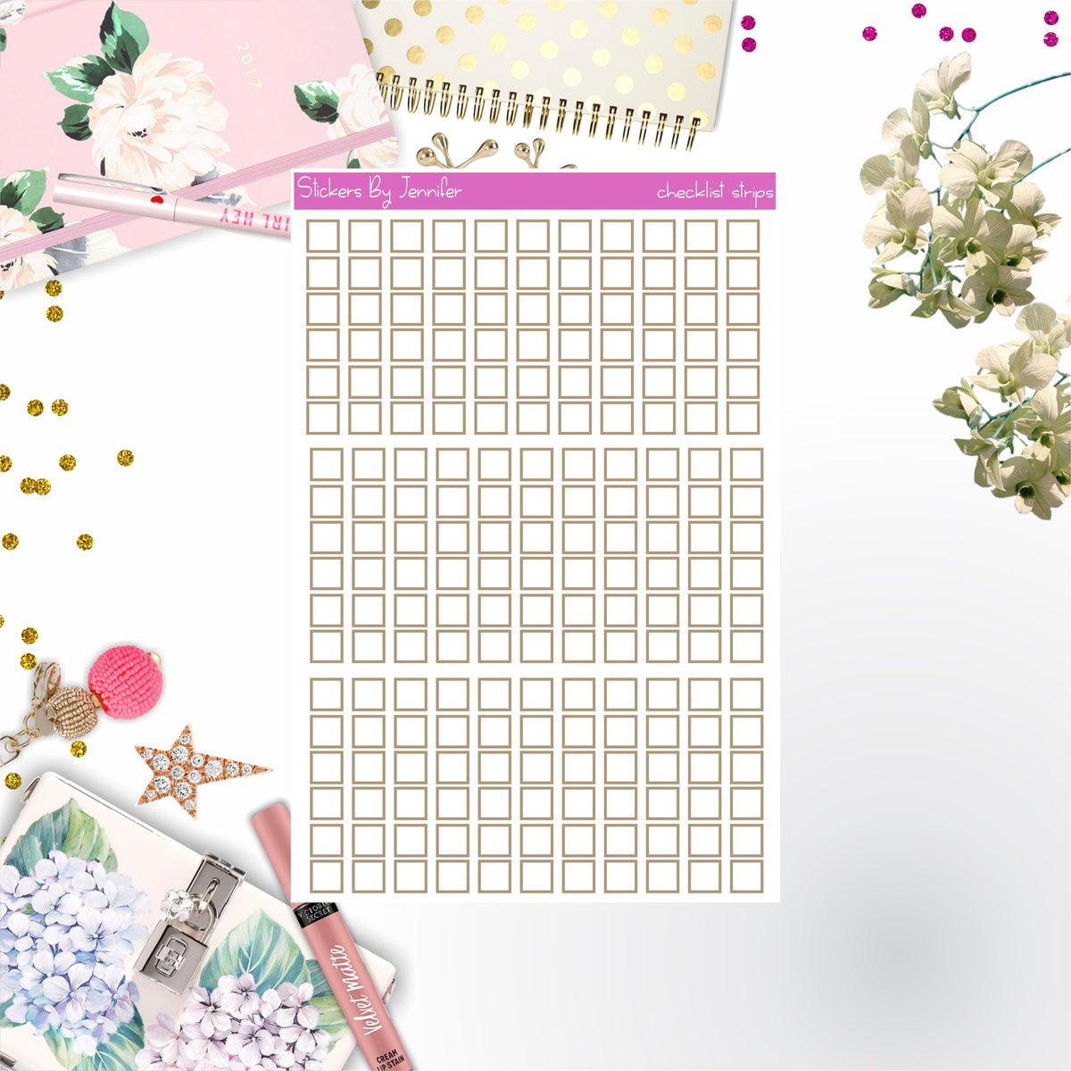 Checklist Strip Stickers 089, Bullet Journal Stickers, Functional Planner Stickers, Stationary Stickers