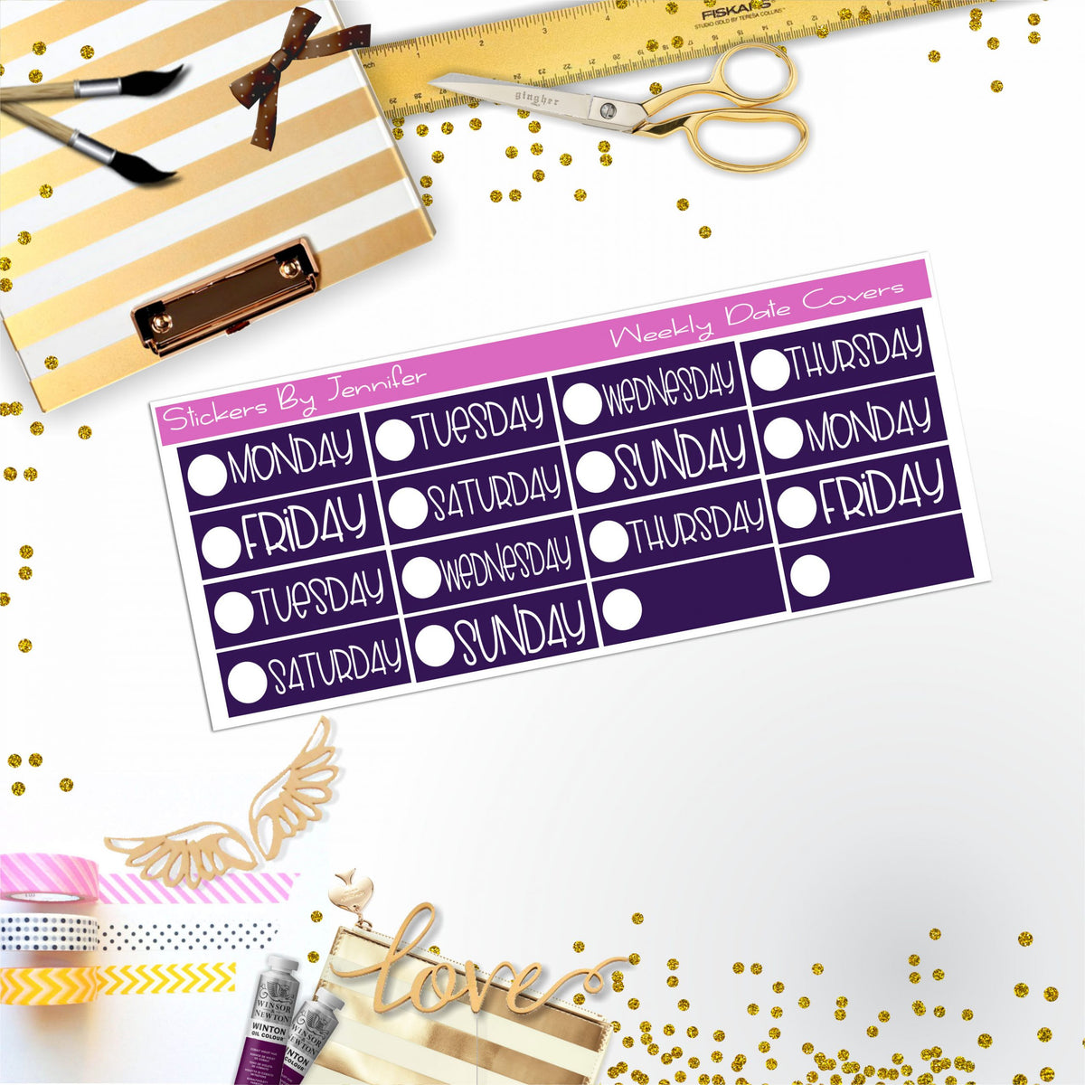 Weekly Date Covers P09 Planner Stickers, Journal Stickers, Functional Planner Stickers, Stationary Stickers