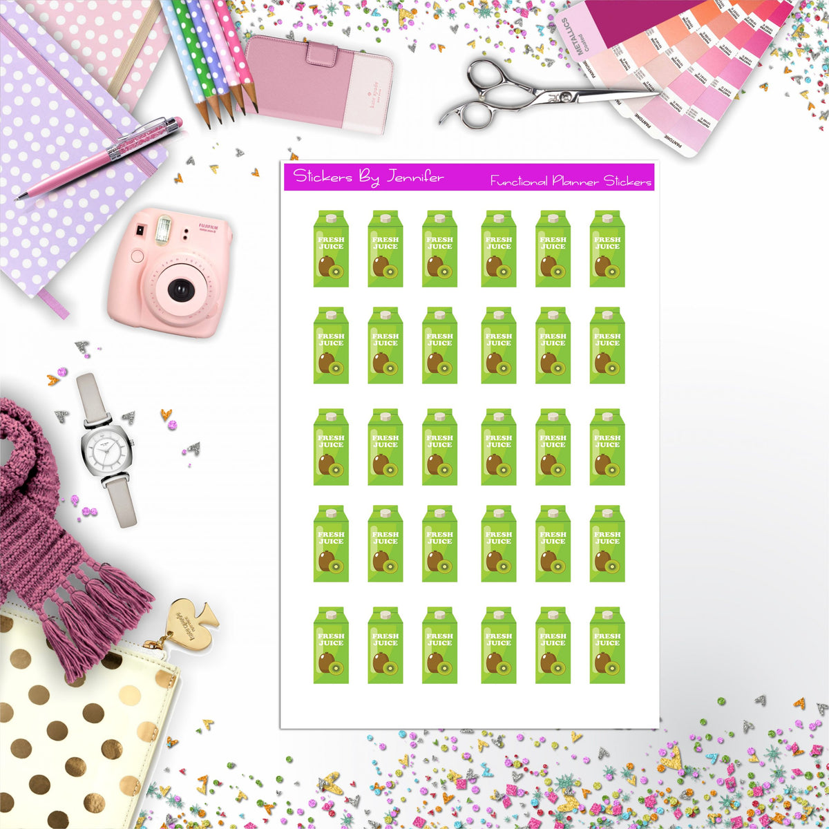 Juice Icon Planner Stickers, Bullet Journal Stickers, Functional Planner Stickers, Stationary Stickers