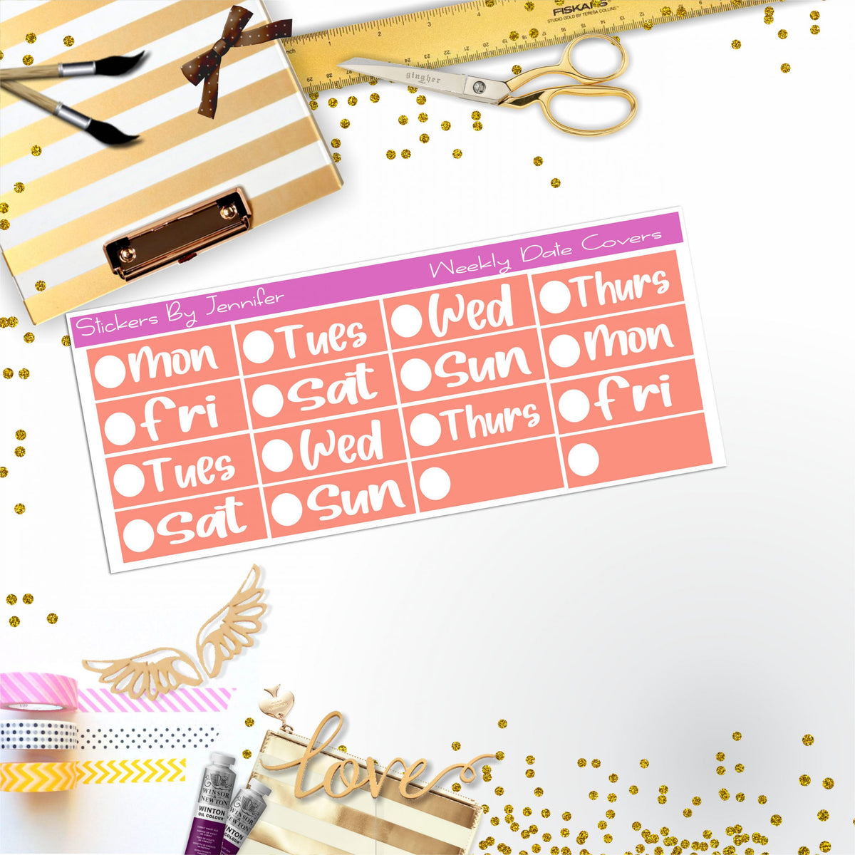 Weekly Date Covers R091 Planner Stickers, Journal Stickers, Functional Planner Stickers, Stationary Stickers