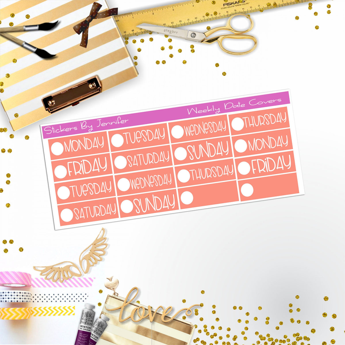 Weekly Date Covers P091 Planner Stickers, Journal Stickers, Functional Planner Stickers, Stationary Stickers