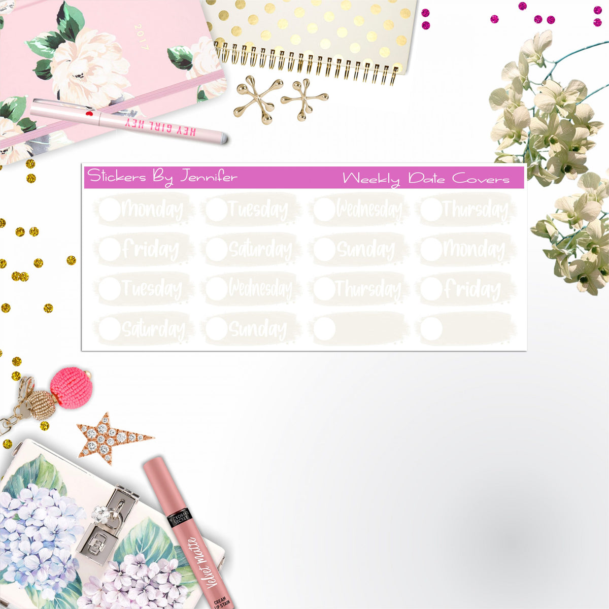 Weekly Date Covers 093 Planner Stickers, Journal Stickers, Functional Planner Stickers, Stationary Stickers