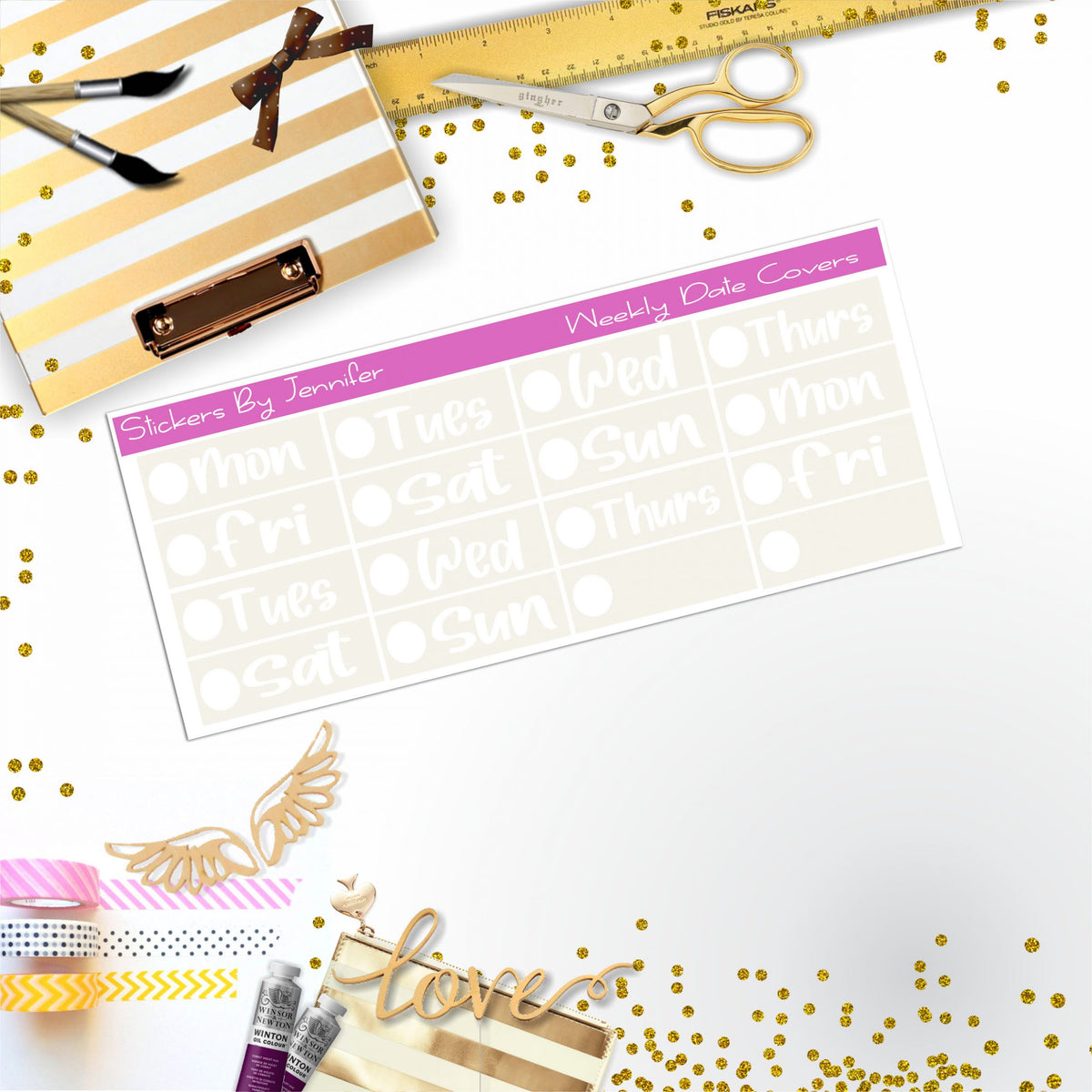 Weekly Date Covers R094 Planner Stickers, Journal Stickers, Functional Planner Stickers, Stationary Stickers
