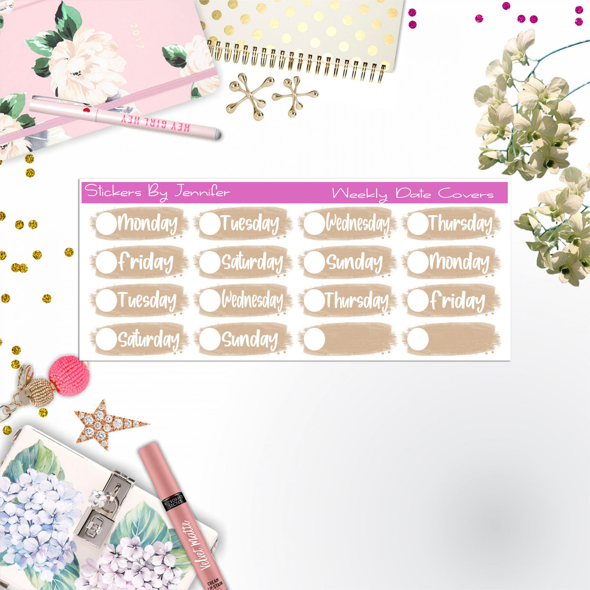 Weekly Date Covers 095 Planner Stickers, Journal Stickers, Functional Planner Stickers, Stationary Stickers