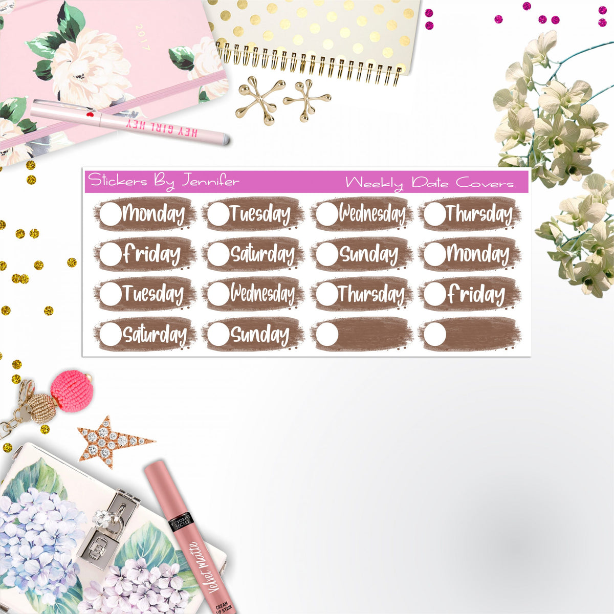 Weekly Date Covers 098 Planner Stickers, Journal Stickers, Functional Planner Stickers, Stationary Stickers