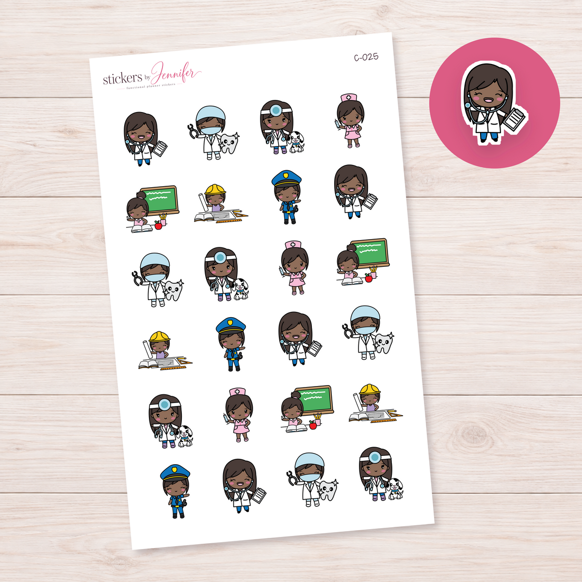 Work and Careers Character Planner Stickers — Black | C-025
